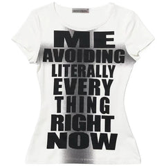 Karina Same White Letter Slim-fit T-shirt