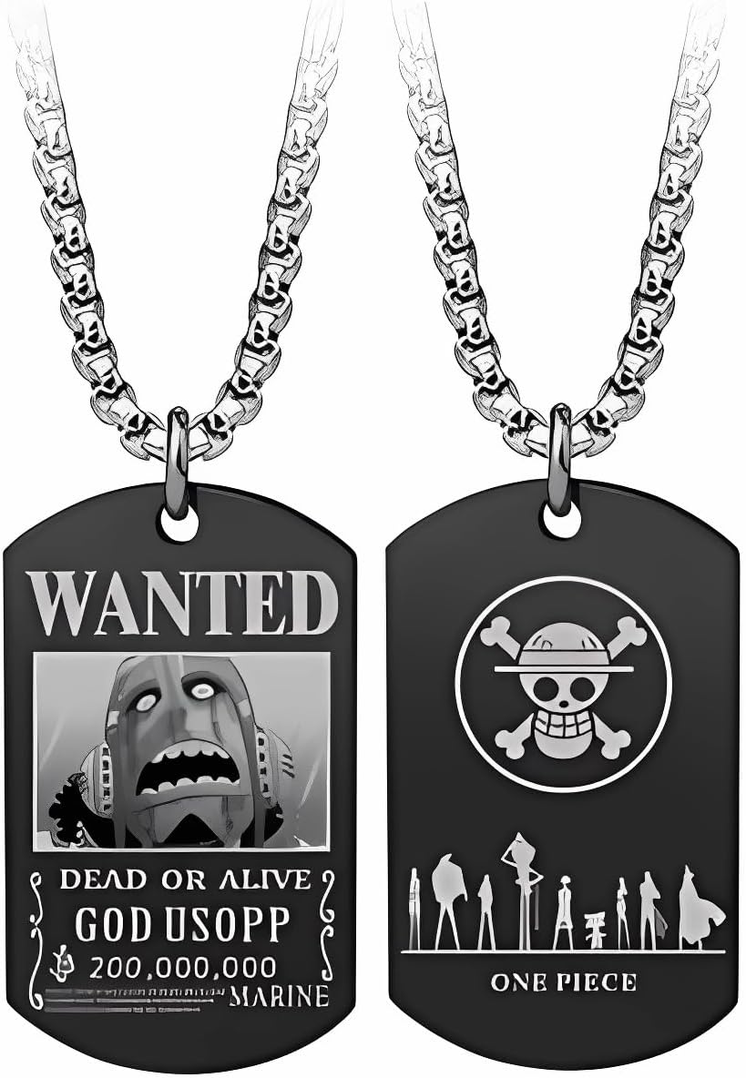 Anime One Piece Wanted Poster Pendant Necklace Stainless Steel Chain Manga Necklace