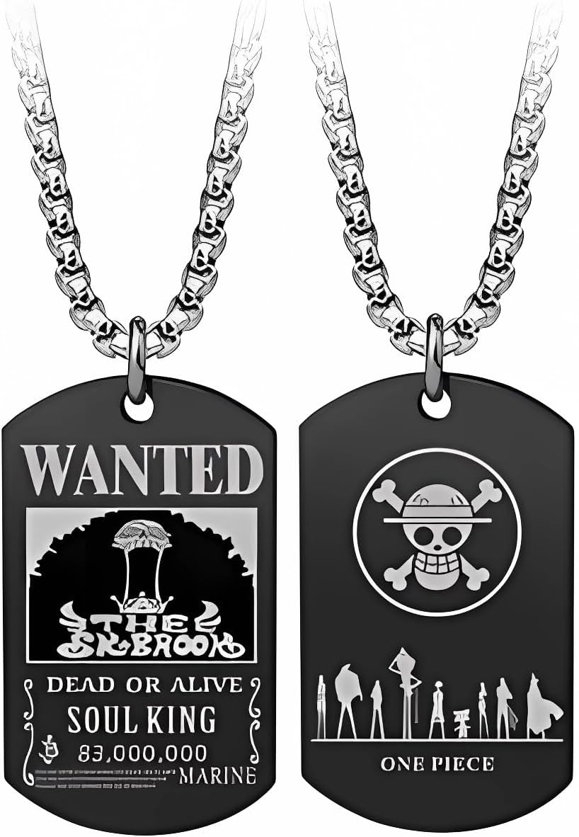 Anime One Piece Wanted Poster Pendant Necklace Stainless Steel Chain Manga Necklace