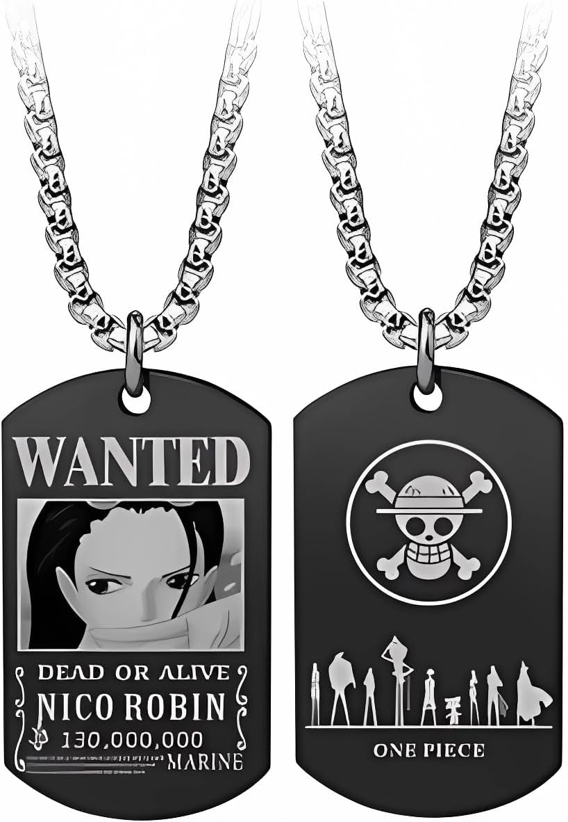 Anime One Piece Wanted Poster Pendant Necklace Stainless Steel Chain Manga Necklace