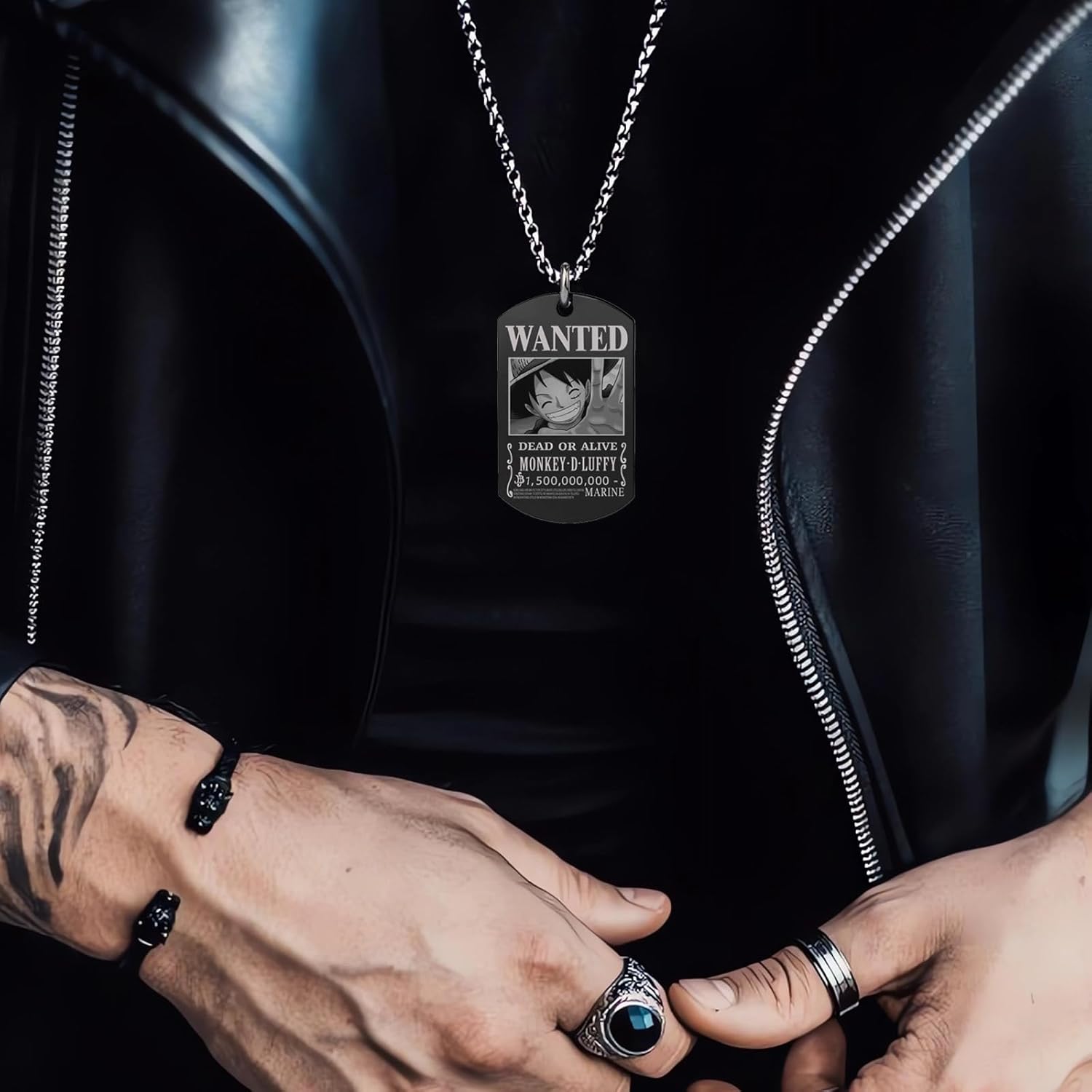Anime One Piece Wanted Poster Pendant Necklace Stainless Steel Chain Manga Necklace