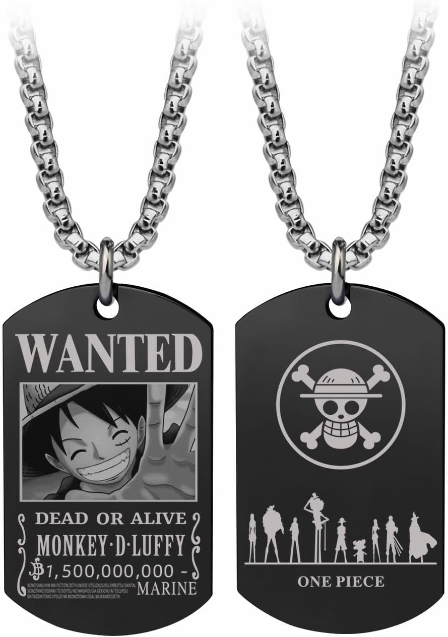 Anime One Piece Wanted Poster Pendant Necklace Stainless Steel Chain Manga Necklace