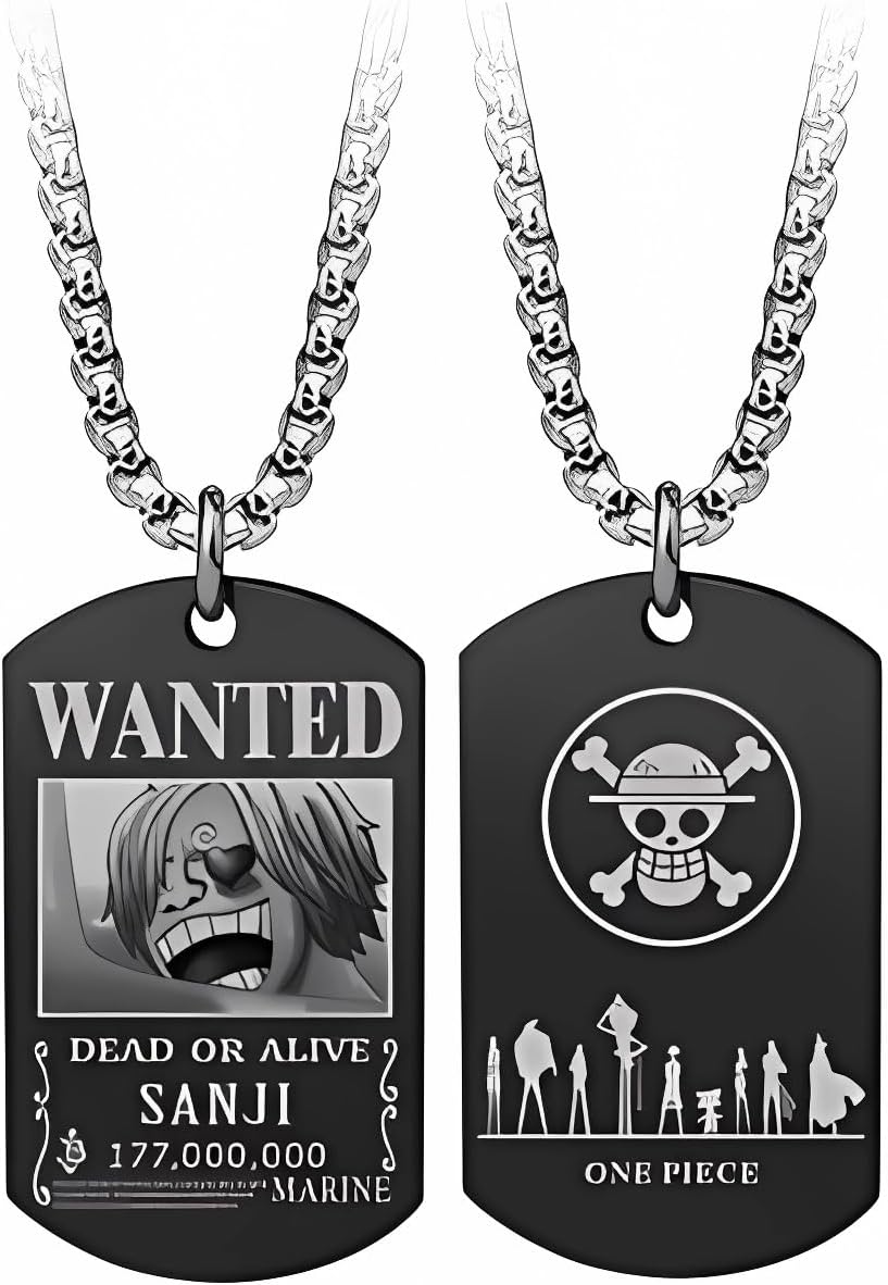 Anime One Piece Wanted Poster Pendant Necklace Stainless Steel Chain Manga Necklace