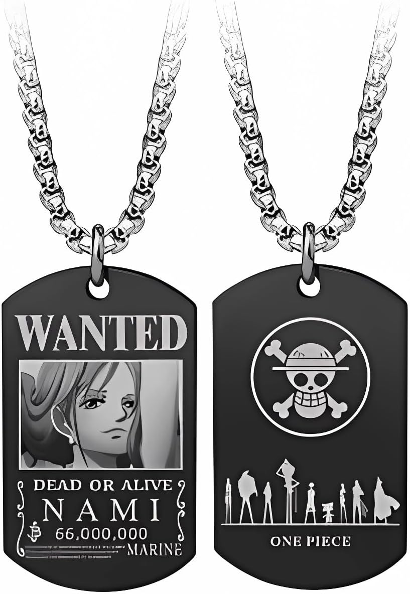 Anime One Piece Wanted Poster Pendant Necklace Stainless Steel Chain Manga Necklace