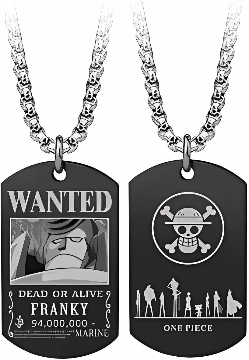 Anime One Piece Wanted Poster Pendant Necklace Stainless Steel Chain Manga Necklace