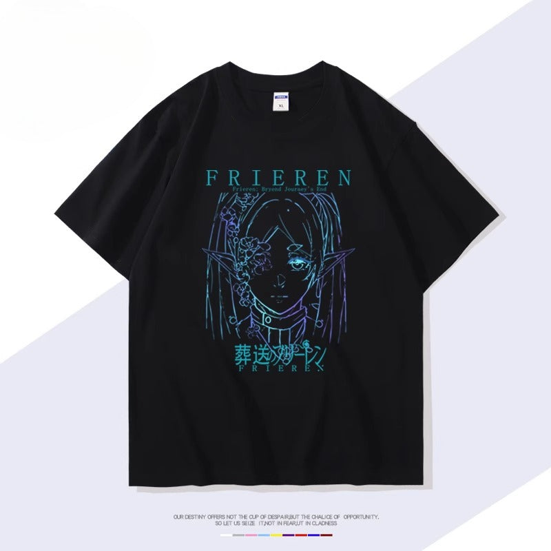 Trendy Anime Print Short-sleeved Cotton T-shirt