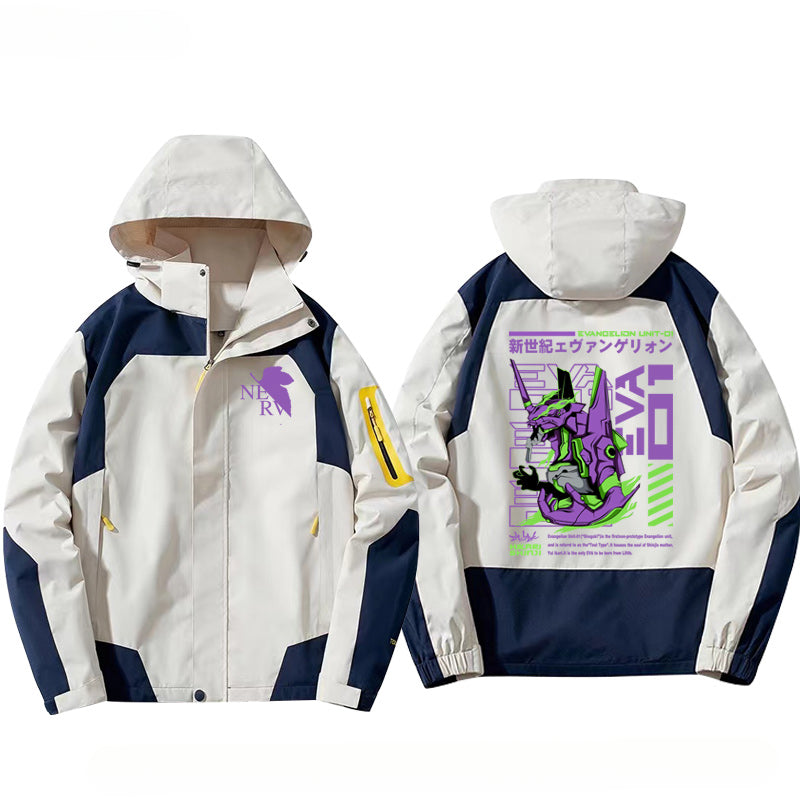 Trendy EVA Anime Print Hooded Jacket