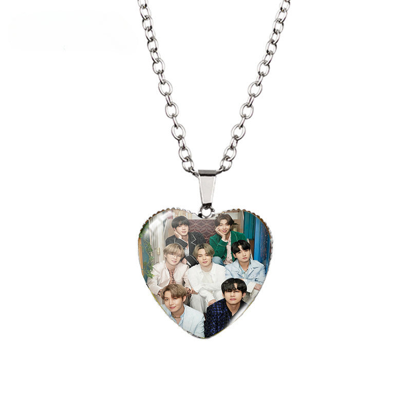 Kpop Time Gem Heart Necklace