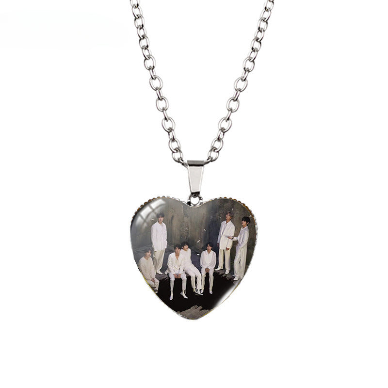 Kpop Time Gem Heart Necklace