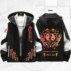 Unisex Game Hutao Print Zipper Hooded Jacket