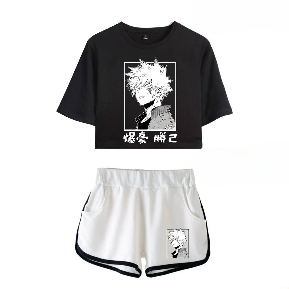 Trendy Women's Anime Graphic Cropped T-shirt Shorts Set