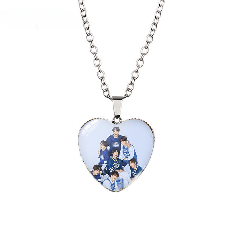 Kpop Time Gem Heart Necklace