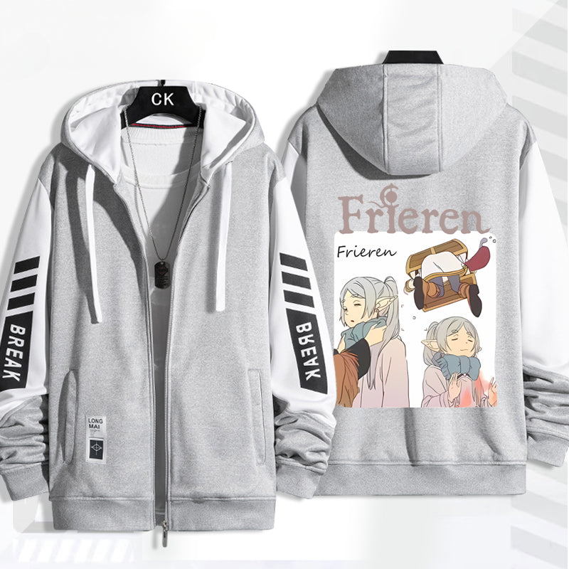 Unisex Anime Printed Zip Up Loose Hoodie