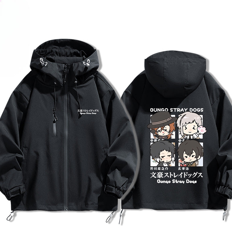 Casual Anime Graphic Print Zipper Hooded Jacket