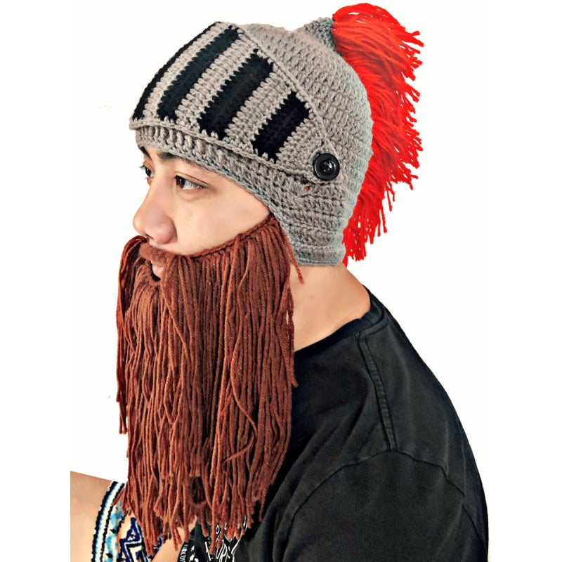 Creative Halloween Funny Crocheted Bearded Knight Hat