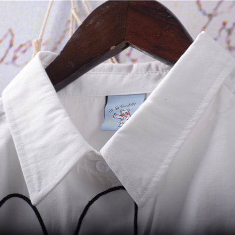 Cute Rabbit Embroidery Loose Lapel Shirt