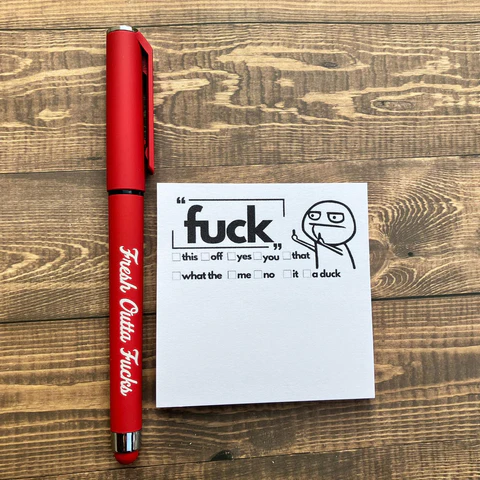 Funny Fresh Outta Fucks Pad and Pen Sticker Gift