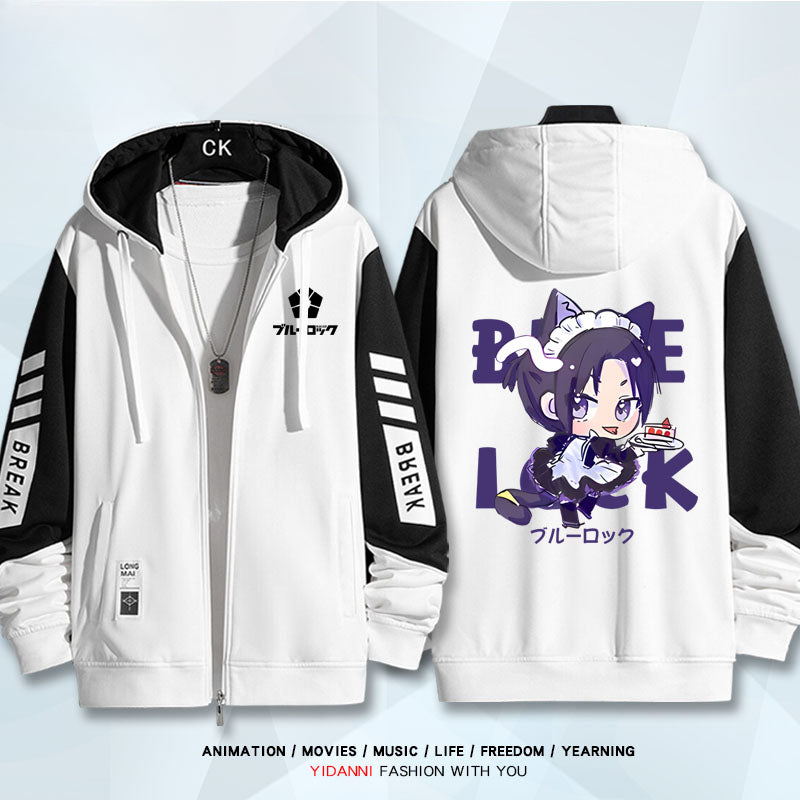 Unisex Anime Print Zipper Loose Hoodie