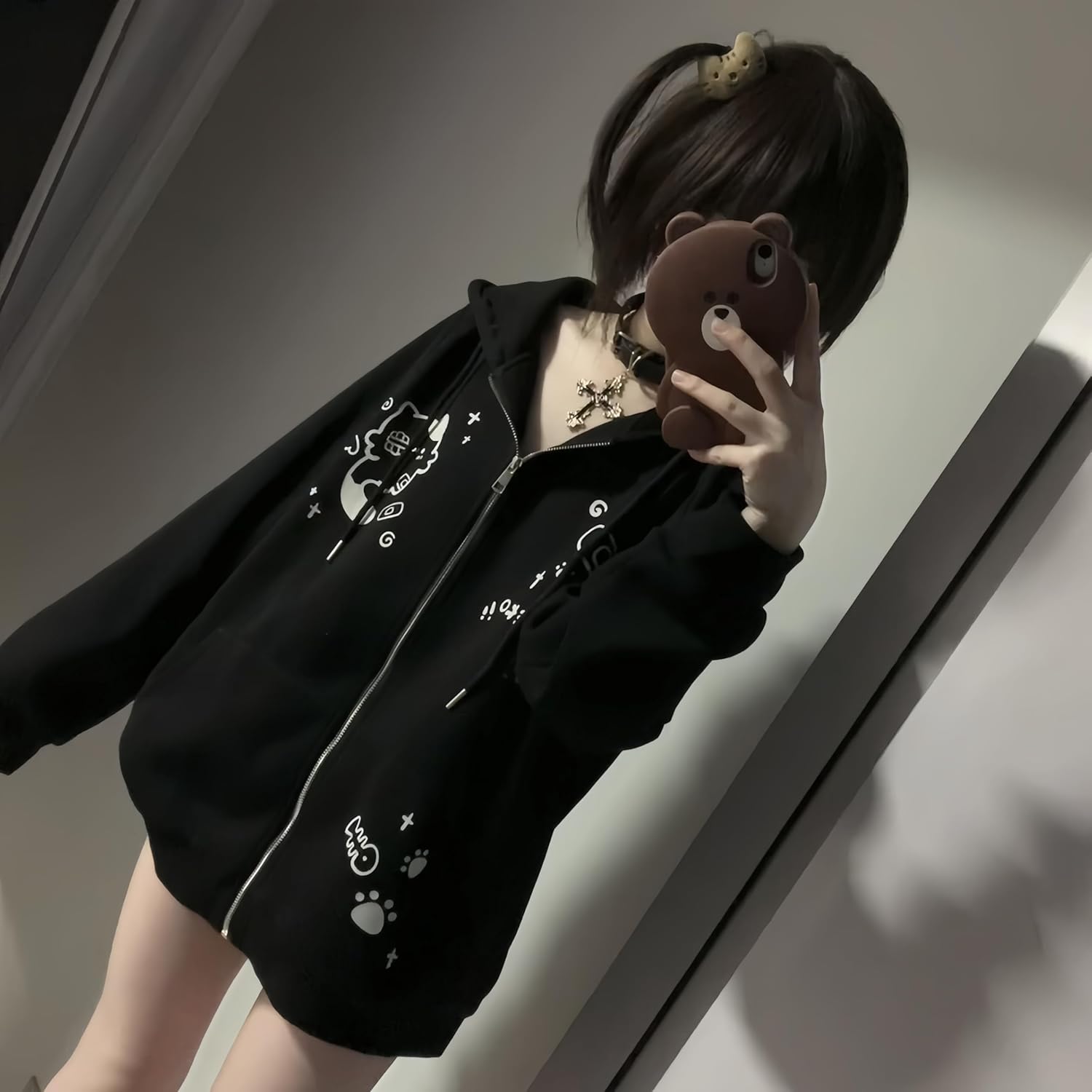 Y2K Zip Up Cute Cat Ears Graphic Hoodie