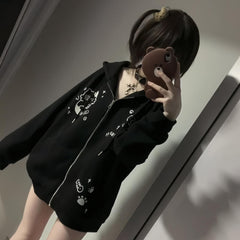 Y2K Zip Up Cute Cat Ears Graphic Hoodie
