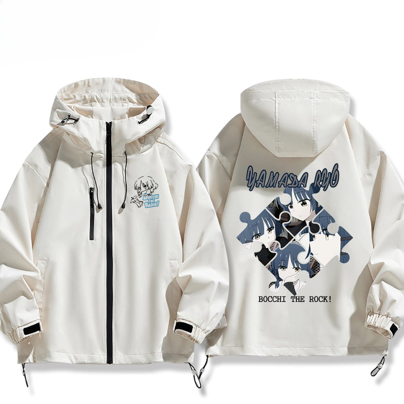 Unisex Anime Print Zipper Hooded Jacket