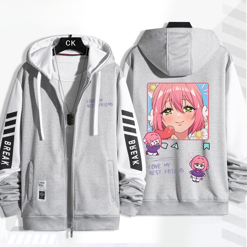 Women's Anime Print Zipper Loose Hoodie