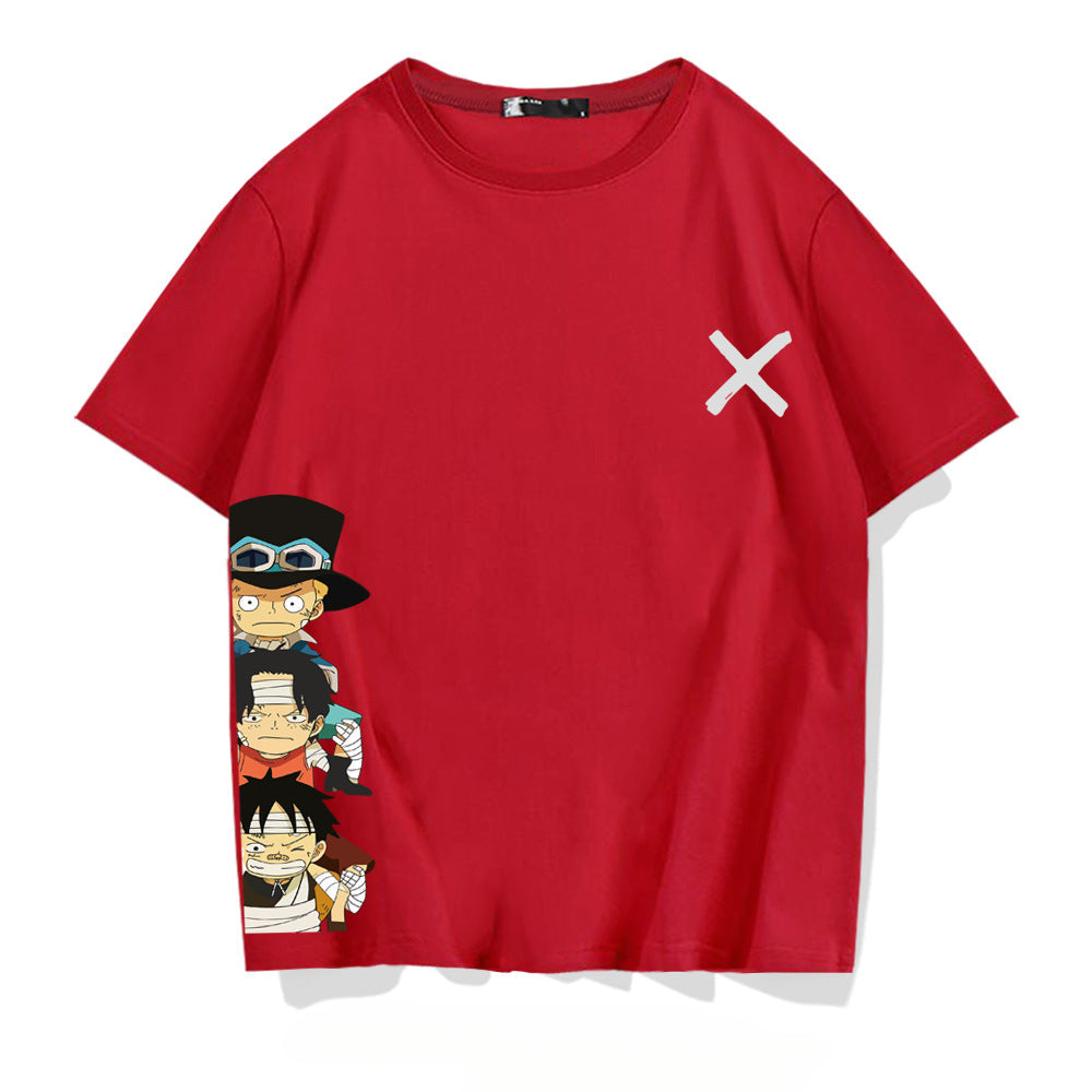 Unisex Luffy Zoro Print Loose Cotton T-shirt