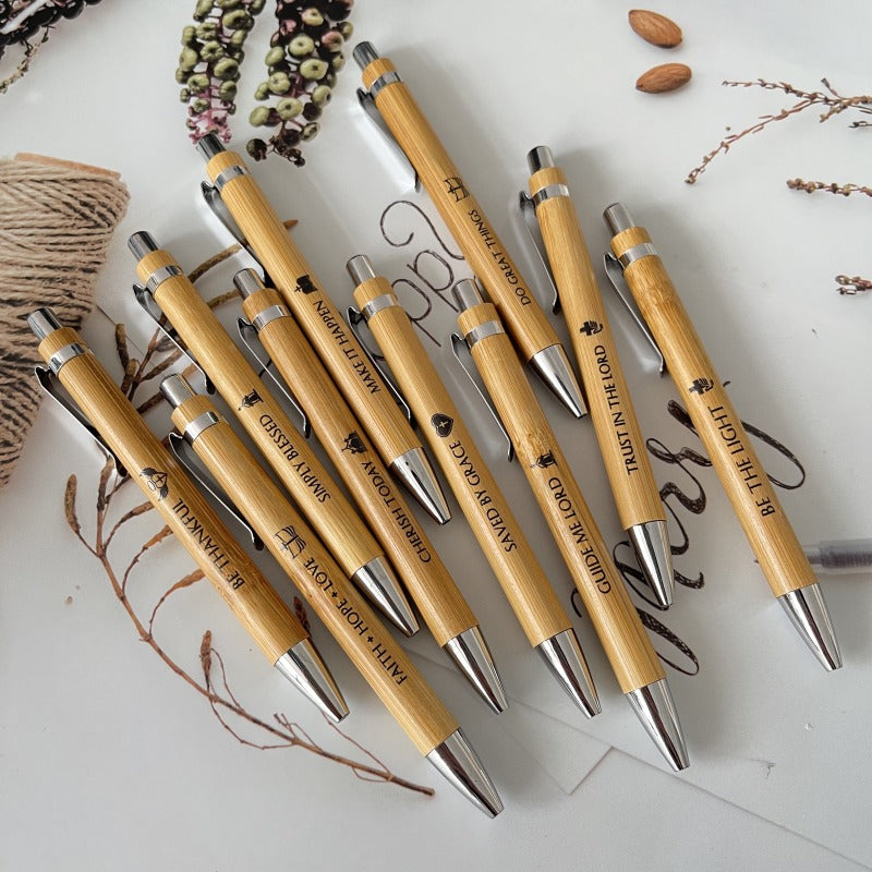 10 Bamboo Pen Set Inspirational Quotes Ballpoint Pen