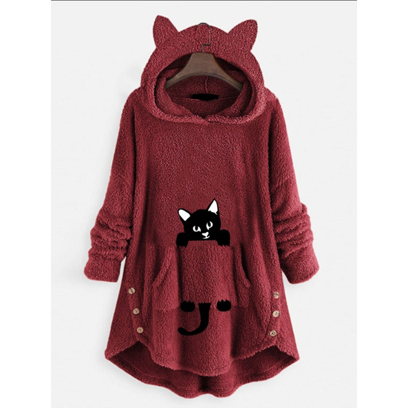 Women's Cat Ears Hooded Long-sleeved Coat