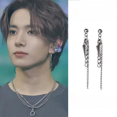 Heeseung Cone Chain Titanium Steel Earrings Earclips