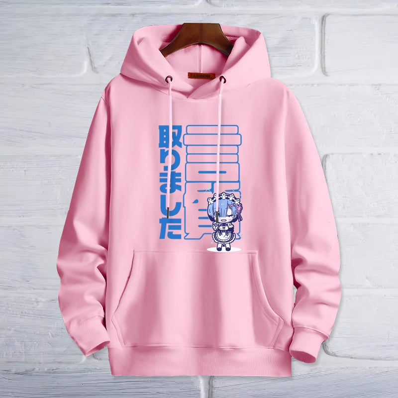 Casual Anime Rem Print Pullover Hoodie