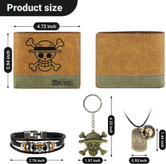 4 PCS Luffy Bifold Wallet Necklace Keychain Bracelet Set
