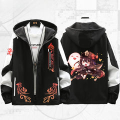 Unisex Game Hutao Print Zipper Hooded Jacket