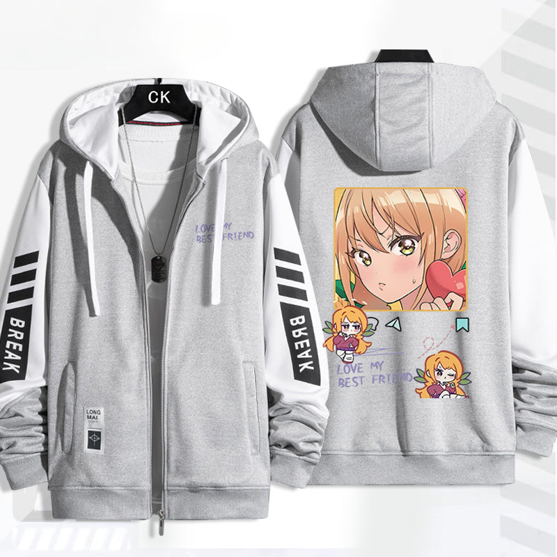 Women's Anime Print Zipper Loose Hoodie