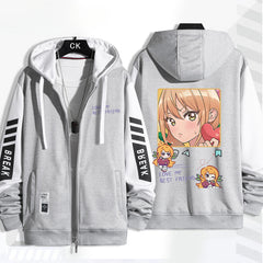 Women's Anime Print Zipper Loose Hoodie