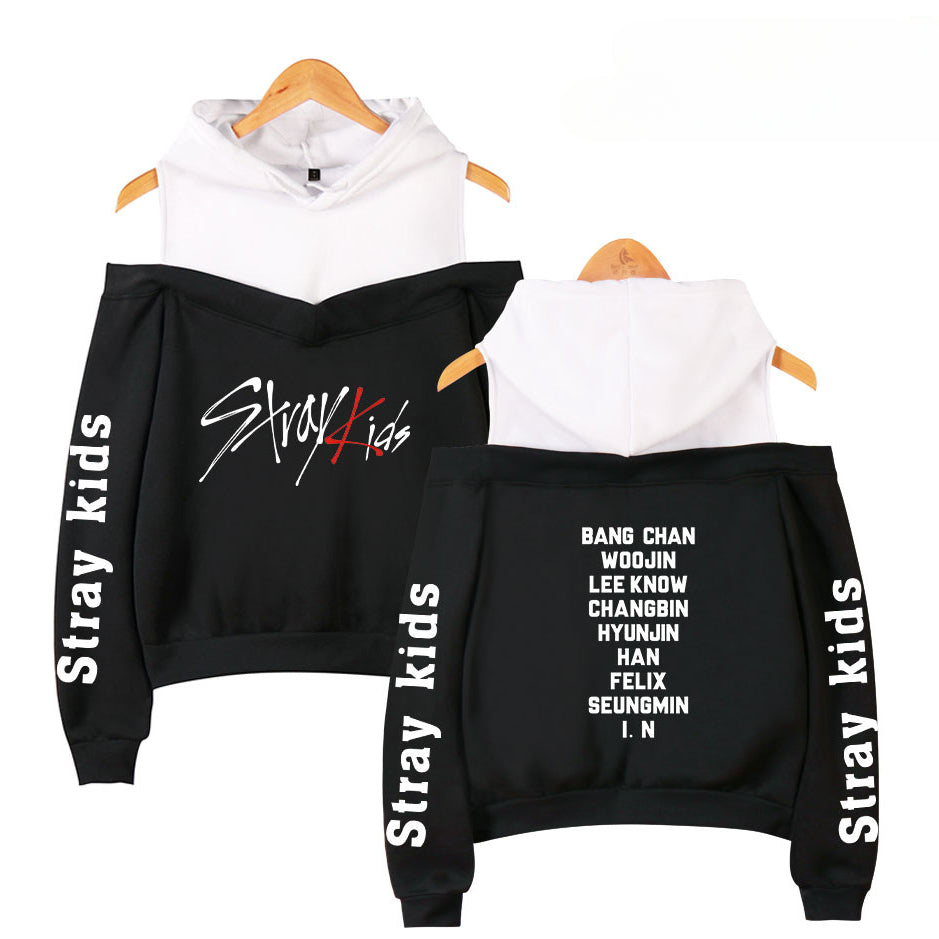 Cute Girls Kpop Fashion Print Off The Shoulder Hoodie