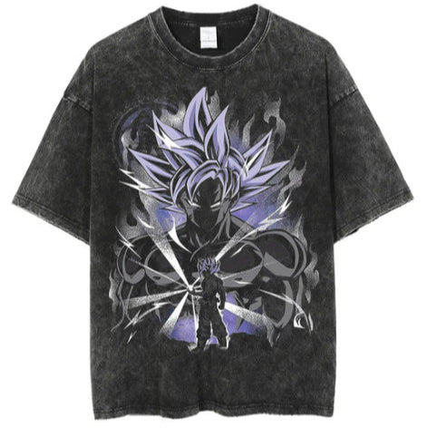 Vintage Washed Anime Print Casual T-shirt