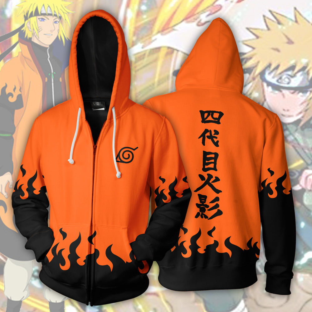 Unisex Trendy Hokage 3D Printed Zipper Cosplay Hoodie