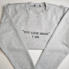 "YOU LOOK MEAN"  I AM. Embroidered Sweatshirt