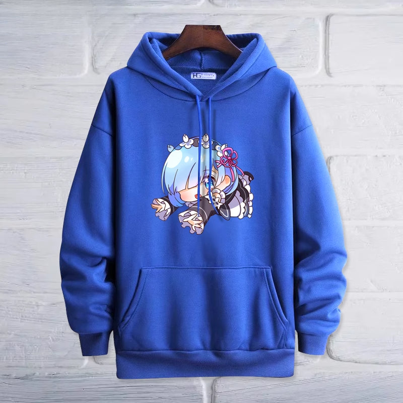 Casual Anime Rem Print Pullover Hoodie