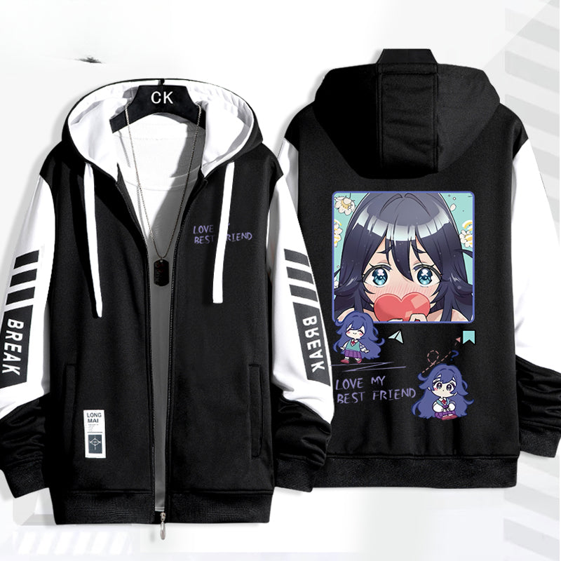 Women's Anime Print Zipper Loose Hoodie
