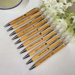 10 Bamboo Pen Set Inspirational Quotes Ballpoint Pen