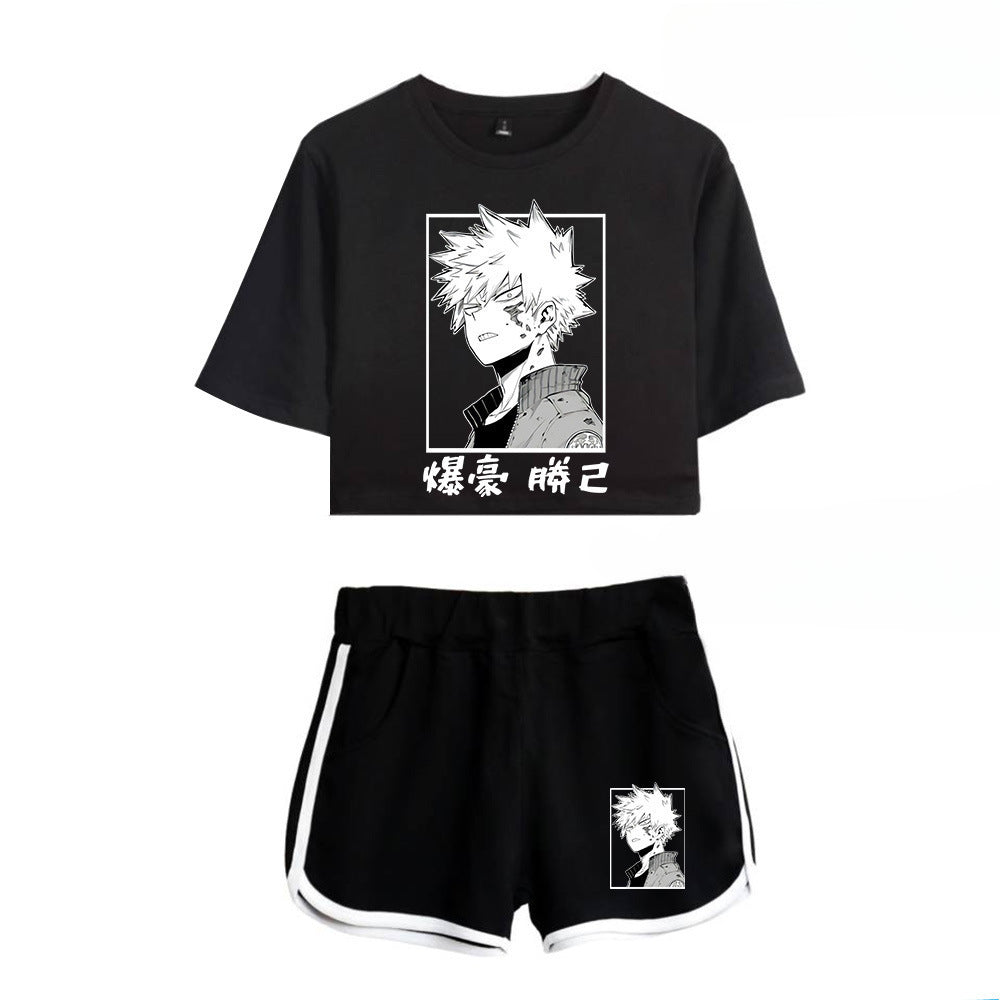 Trendy Women's Anime Graphic Cropped T-shirt Shorts Set