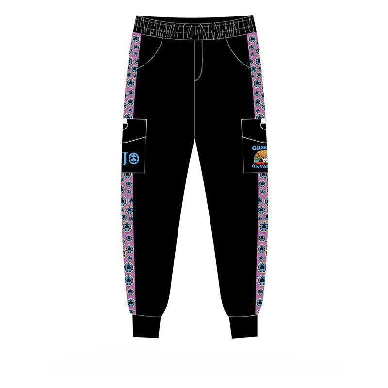 Unisex JOJO Print Casual Black Loose Pants