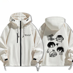 Casual Anime Graphic Print Zipper Hooded Jacket