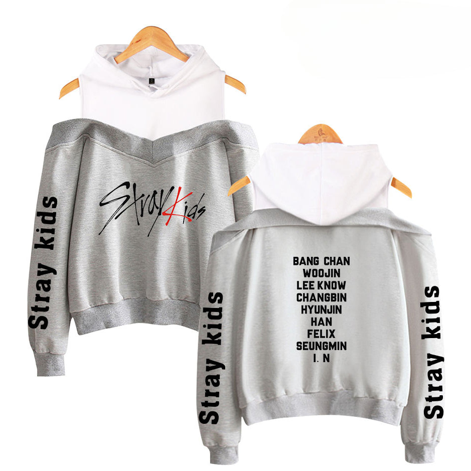 Cute Girls Kpop Fashion Print Off The Shoulder Hoodie