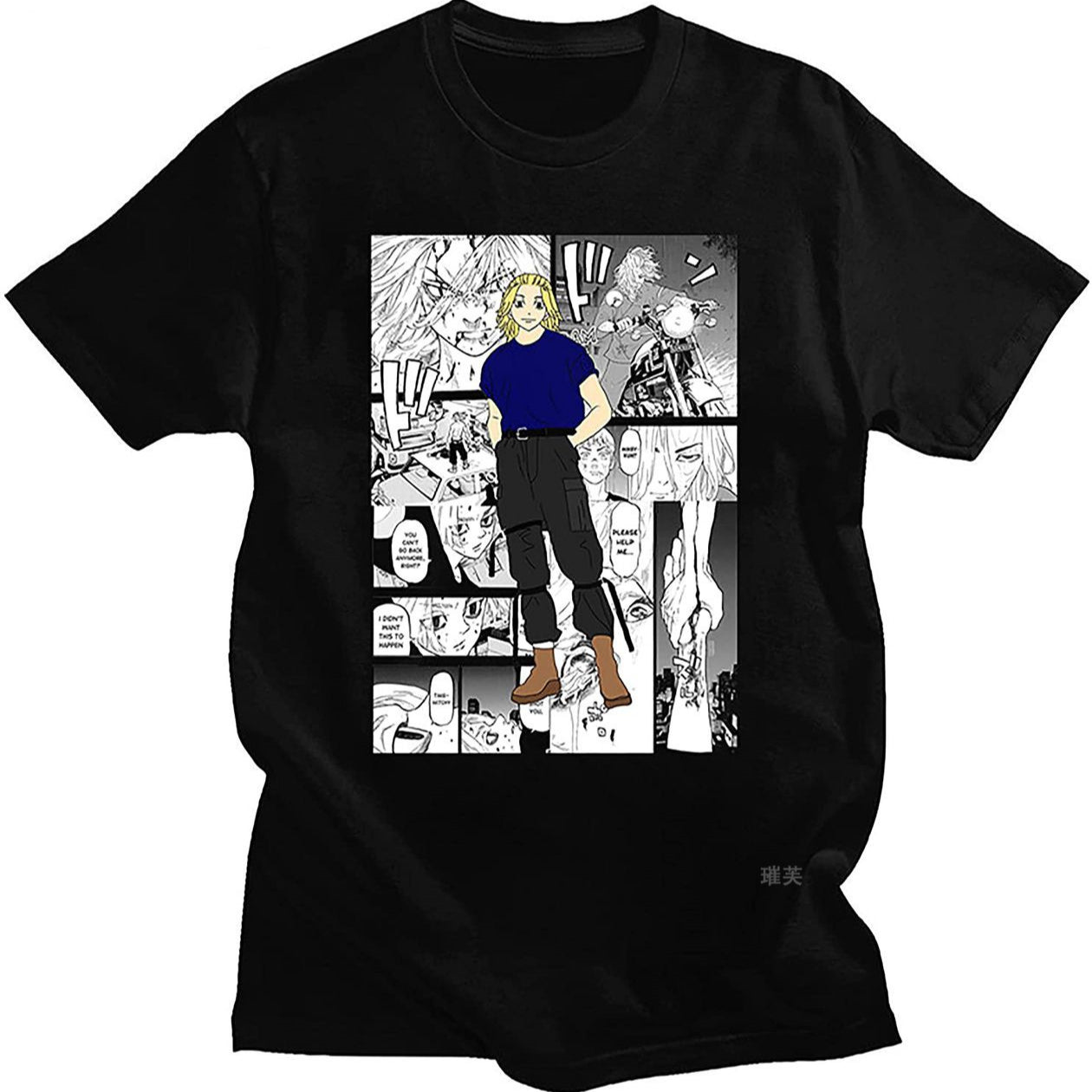 Unisex Anime Graphic Printed Casual Black T-shirt