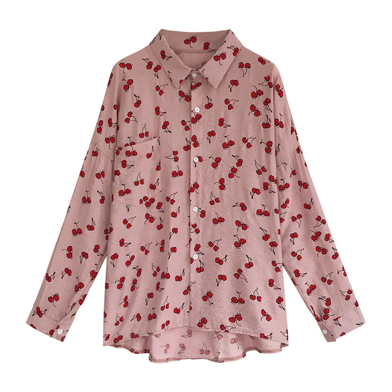 Women's Cherry Print Long-sleeved Shirt