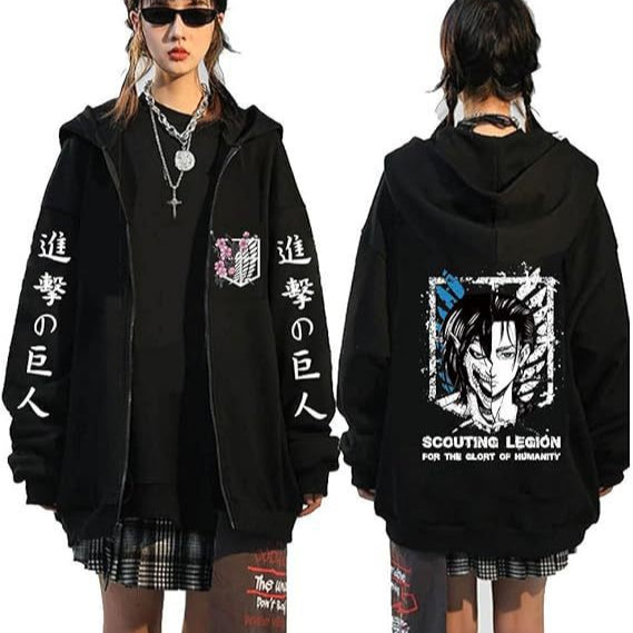 Unisex Anime Graphic Printed Zipper Fhoodie