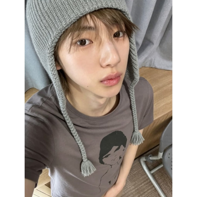 JUHOON Same Portrait Print Cotton Top